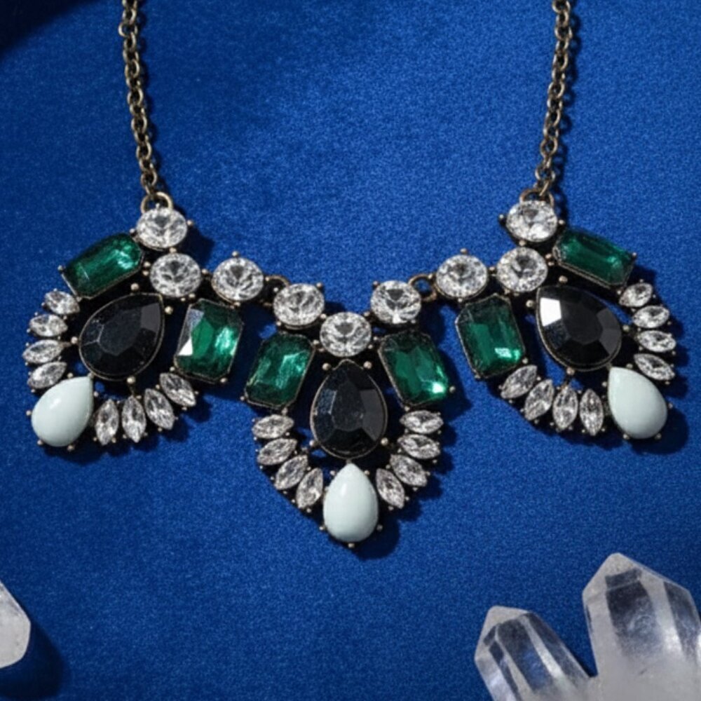J. Crew Green and Black Ornate Necklace